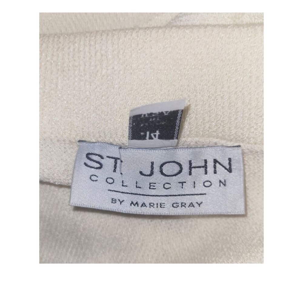 St John Knitted  Pleated Skirt Cream Blue Green Silver Studs Size 14 - Picture 6 of 9